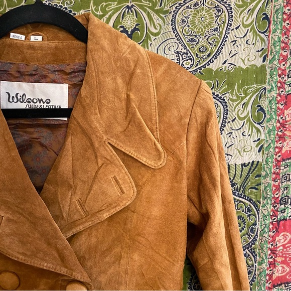 Vintage 1970s Wilsons Leather Camel Suede Cropped Waistcoat Size Large Rare Find - Picture 3 of 16